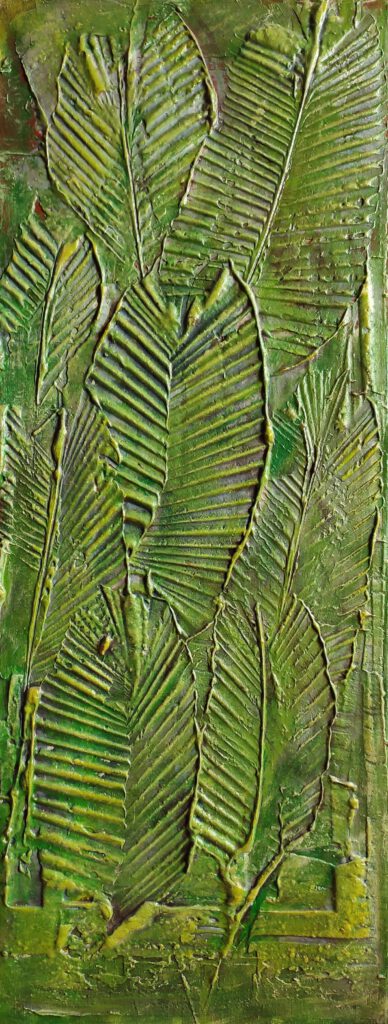 The painting of multiple big leafs, showing strong lines of the paint.