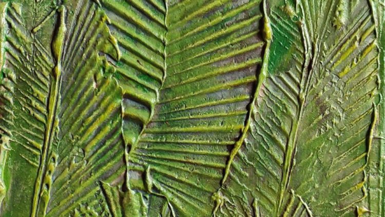 The painting of multiple big leafs, showing strong lines of the paint.