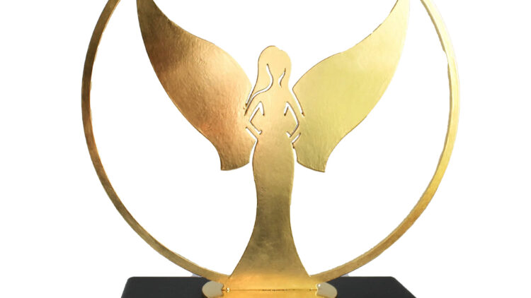 Exclusive Luxurious Gold Plated Angel Cremation Urn on anthracite ash container