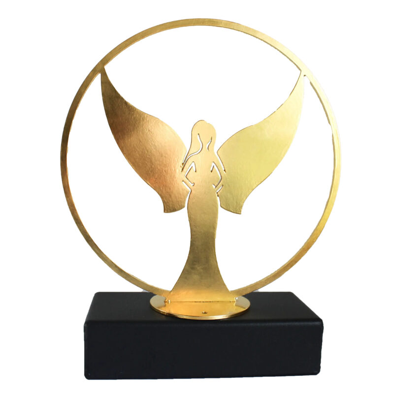 Exclusive Luxurious Gold Plated Angel Cremation Urn on anthracite ash container