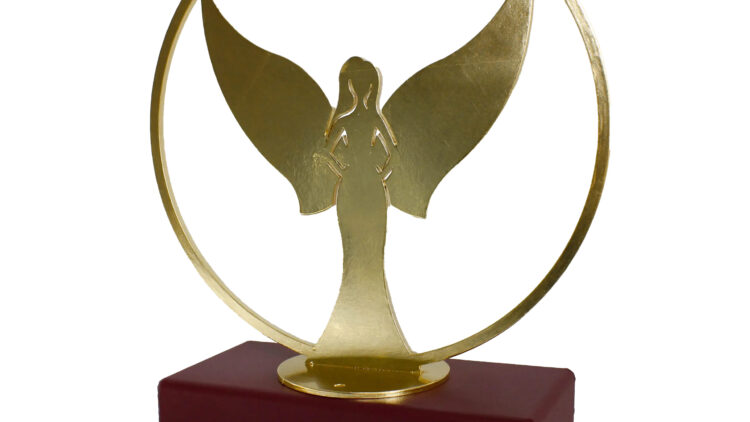 Buy Exclusive Luxurious Gold Plated Angel Cremation Urn on deep red ash container for sale
