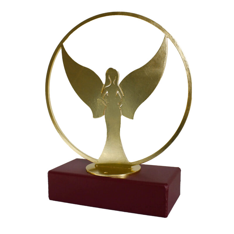 Buy Exclusive Luxurious Gold Plated Angel Cremation Urn on deep red ash container for sale